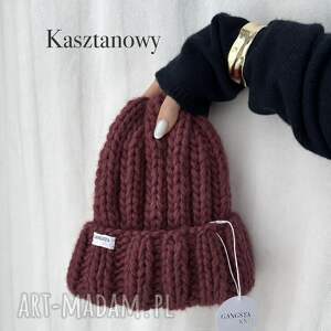 Czapka Nordic 100% wełna kasztanowa - handmade