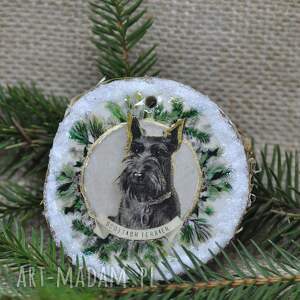 handmade dekoracje świąteczne bombka z plastra brzozy - pies