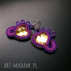 serduszka w purpurze - małe kolczyki sutasz, serce, prezent, ozdobne, jedwabne