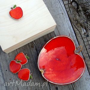 ręcznie wykonane ceramika miseczka jabłuszko w drewnianym pudełku