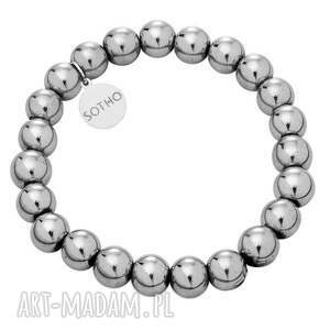 Bransoletka modowa hematyt srebro 925 zawieszka z logo grawer