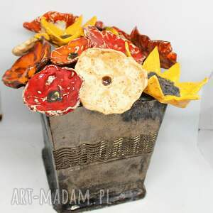 handmade ceramika wielki zestaw kwiaty ceramikiczne w donicy handmade