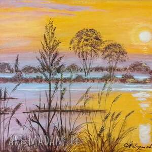 klasyczny pejzaż w eleganckim wydaniu malowany na płótnie - złocistych