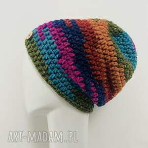Kolorowa gruba smerf ręcznie robiona, czapka zimowa