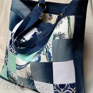 handmade na ramię duża torba z recyklingu jeansu