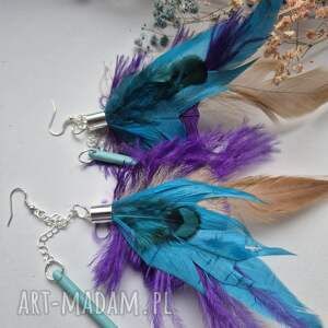 ruda klara kolczyki kolorowe energetyczne pióra duże lekkie wykonane