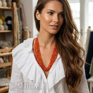 naszyjnik intensywny pomarańcz z koralikow, kolorowa bizuteria unikat