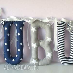 literki szyte imię kubuś ozdoba pokoju - pinezka dla dziecka pokoik