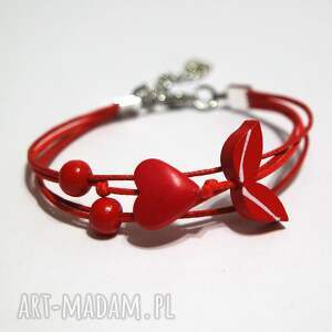 Prezent Bransoletka - Serce czerwone - sznureczki
