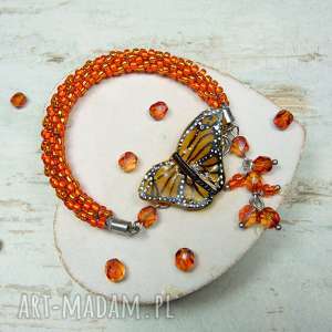handmade bransoletka z motylem - słoneczna pomarańcz