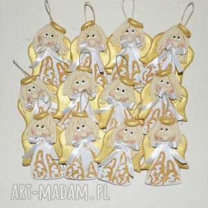 handmade na święta upominek złociście - aniołki z masy solnej, dekoracja