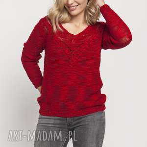 swetry klasyczny sweter, swe187 czerwony mkm, jesień wzór