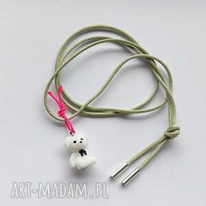 miś wisiorek srebro, sznurek, unikalny