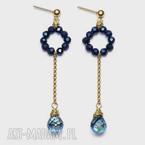 błękitne kolczyki wiszące z łezką, biżuteria handmade glamour