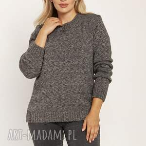 melanżowy sweter - swe244 grafitowy melanż mkm dzianinowa bluzka z długim