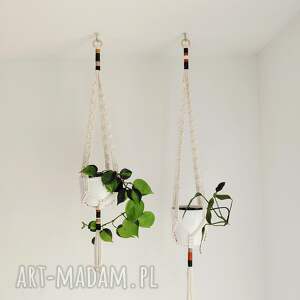 komplet kwietników z makramy, kwietnik pleciony, makramowy