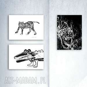 3 plakaty zoo, zestaw plaktów ze zwierzętami, czarno-białe plakaty zwierzęta, zoo