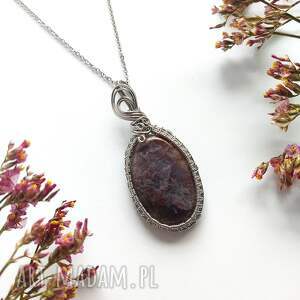 naszyjnik agat fioletowy stal chirurgiczna wisiorek handmade wirewrapping