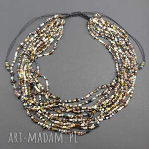 naszyjnik mix korali drobnych brązowych kremowych z drobinkami (korale krótkie)