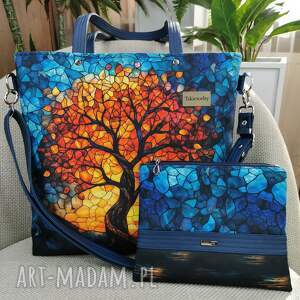 Prezent Torebka damska shopperka z kosmetyczką - mozaika drzewo