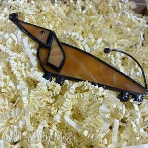 mega jamniczek, witraz, piesek technika tiffany