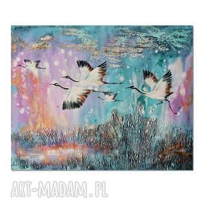 Żurawie 27 do salonu malowany na płótnie, obraz ptaki