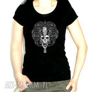koszulka z motywem czaszki inspirowane sztuką aztecką, czaszka, damska