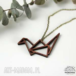 handmade naszyjniki drewniany naszyjnik - żuraw origami