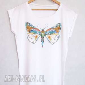 ręcznie wykonane koszulki motyl koszulka oversize biała M l