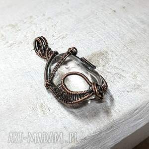 kryształ górski m242, wire wrapping, rękodzieło, miedź