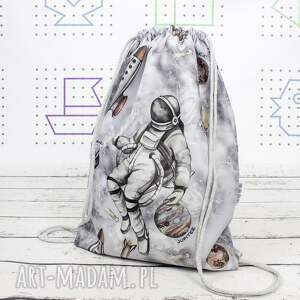 worek do przedszkola z imieniem astronauta szary, plecak dla przedszkolaka