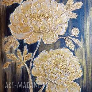 wyjątkowy obraz strukturalny z teksturą 3d złote piwonie nowoczesne obrazy