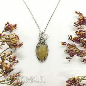 bynostawen naszyjnik kwarc stal chirurgiczna wisiorek handmade wirewrapping