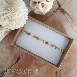 beżowa bransoletka we wzory geometryczne, biżuteria handmade odcień beżu brązu