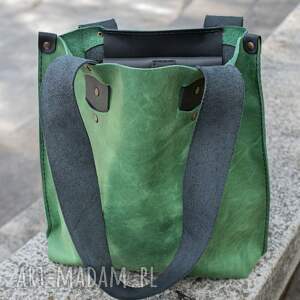 torba na zakupy, worek skórzany zielona duża skórzana ramię