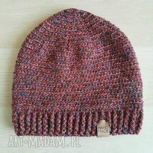 kolorowa czapka merino ze ściągaczem jesień