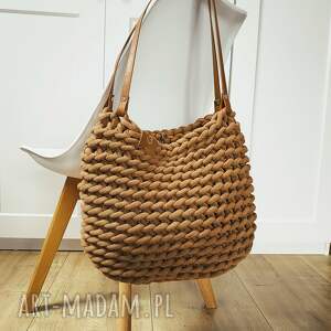 torba na ramię - boho weave bag karmelowa ze złotą nitką, sznurka