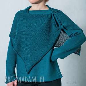 turkusowy sweter z szalem, bluzka damska swetry