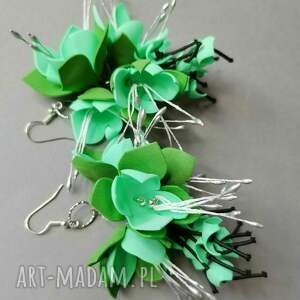 Kolczyki lekkie kwiaty pistacjowe długie bujne kol, et, bo