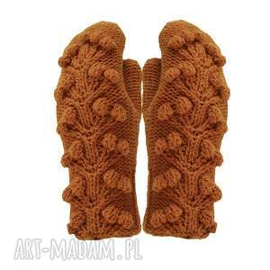 rękawiczki flora - rdzawe jednym palcem na drutach, prezent, prezent