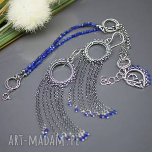 kobaltowy lapis lazuli - komplet elhan kolczyki bransoletka wire wrapping, boho