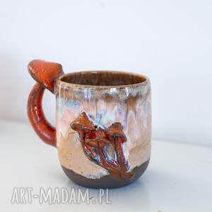 Prezent Duży kubek z grzybkami handmade | Ognisty grzyb | ok 450 ml