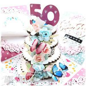 scrapbooking kartki exploding box - urodzinowy kobieta, tort, pudełko, motyle