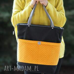 handmade na ramię grafitowo - żółta welurowa torba na ramię