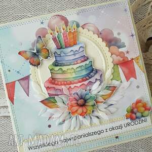 handmade scrapbooking kartki kartka urodzinowa z tęczowym tortem