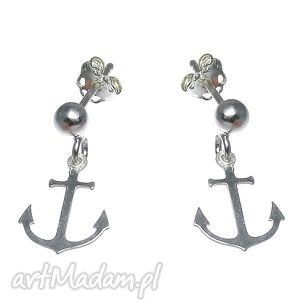 poplavsky silver anchor kolczyki srebro, kotwica, wiszące sztyfty