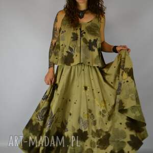 Barwiona roślinami, ręcznie robiona Dzika Spódnica Jesienna Łąka