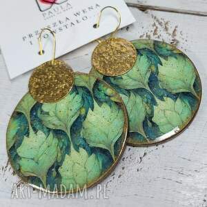 kolczyki decoupage, kwiaty orientalne, stal chirurgiczna żywica wiszące