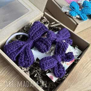 yarnowisko prezentowy zestaw ozdób do włosów - szydełkowe kokardy i falbanka