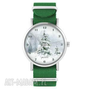 zegarek - zimowy, choinka zielony, nylonowy, święta, prezent